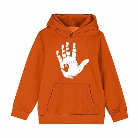 SERTG Big Kids Hooded Pullover Long Sleeve Fall Winter Active Brushed Feel Everyday Wear Top for Children 4-14 Years(Orange 5 Years)