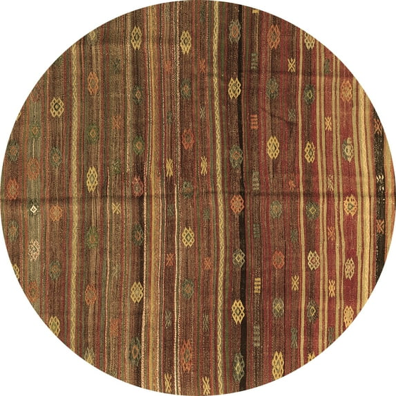 Ahgly Company Indoor Round Abstract Brown Contemporary Area Rugs, 5' Round