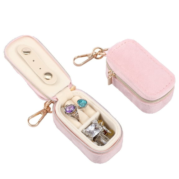 Grusce 2pcs Mini Jewelry Box Travel Keychain Velvet Small Jewelry Ring Holder Keychain Portable Ring Holder Organizer for Stud Earring Necklace