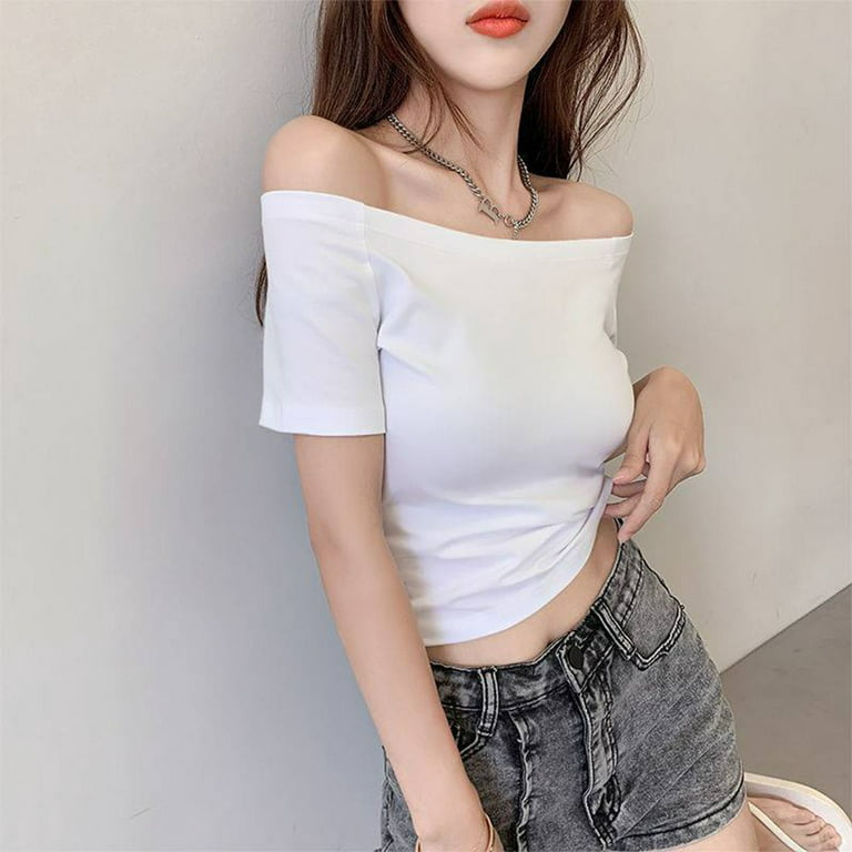 THE SLAY SHORT SLEEVE CROPPED TOP in White – Andorfins