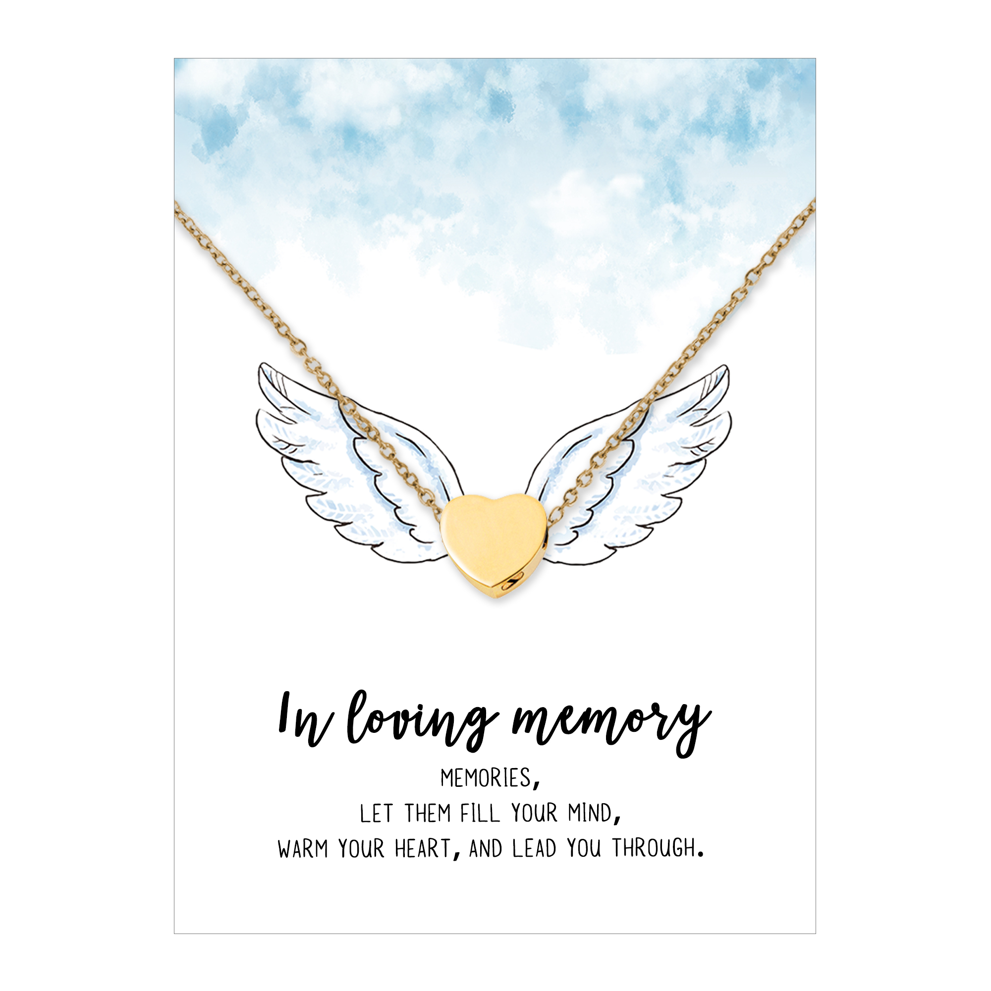 Anavia Mini Heart Cremation Jewelry Stainless Steel Keepsake Memorial Urn Necklace for Human with"In loving memory" Comfort Card-[Gold]