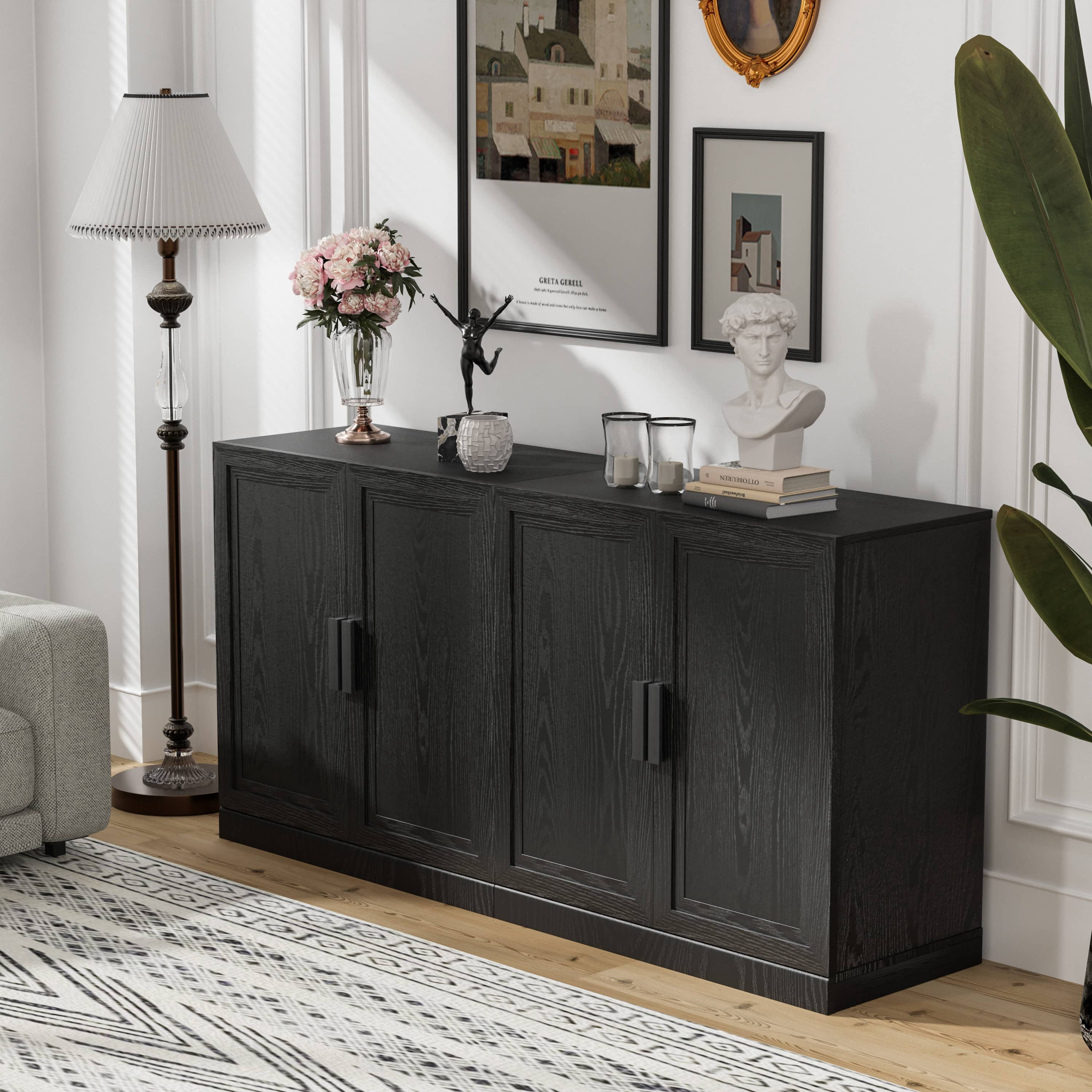 MAYEERTY 31"x31"x16" Storage Cabinet Wood Accent Cabinet for Living Room, Black