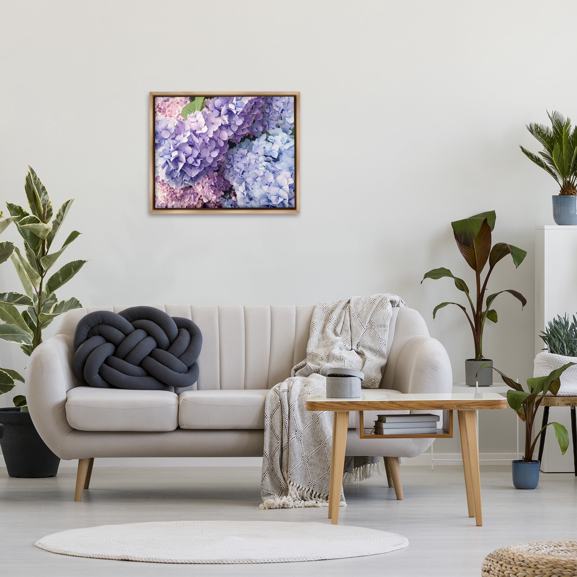 Stupell Industries Pastel Hydrangea Flower Petals Botanical & Floral Photography Brown Floater Framed Canvas Art Print Wall Art, 31 x 25