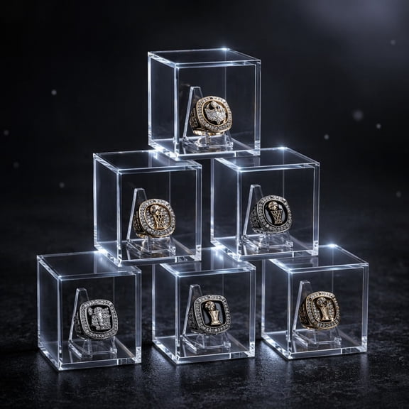 6 Pcs Championship Ring Display Case, 2.1" Clear Tournament Championship Ring Holder Box, Acrylic Display Easel Box and Stand Holder for Baseball Football Championship Rings Cheer Leading Rings