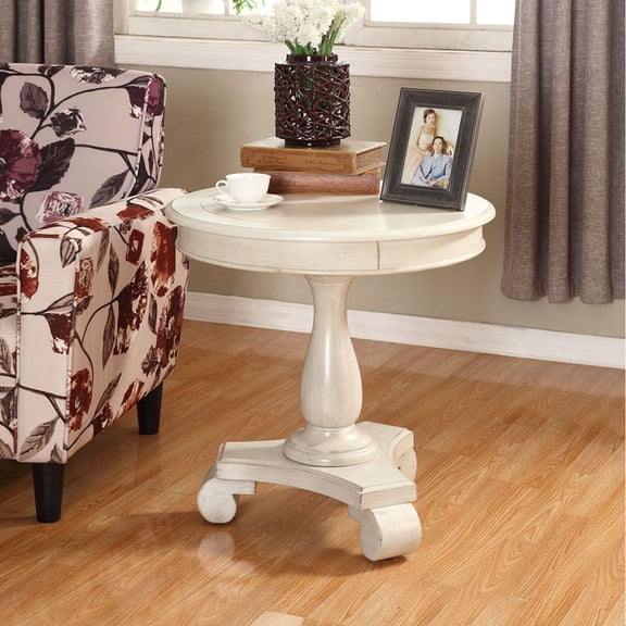 Rene Round Wood Pedestal Side Table White Finish 26"W x 26"D x 26.5"H Transitional Design