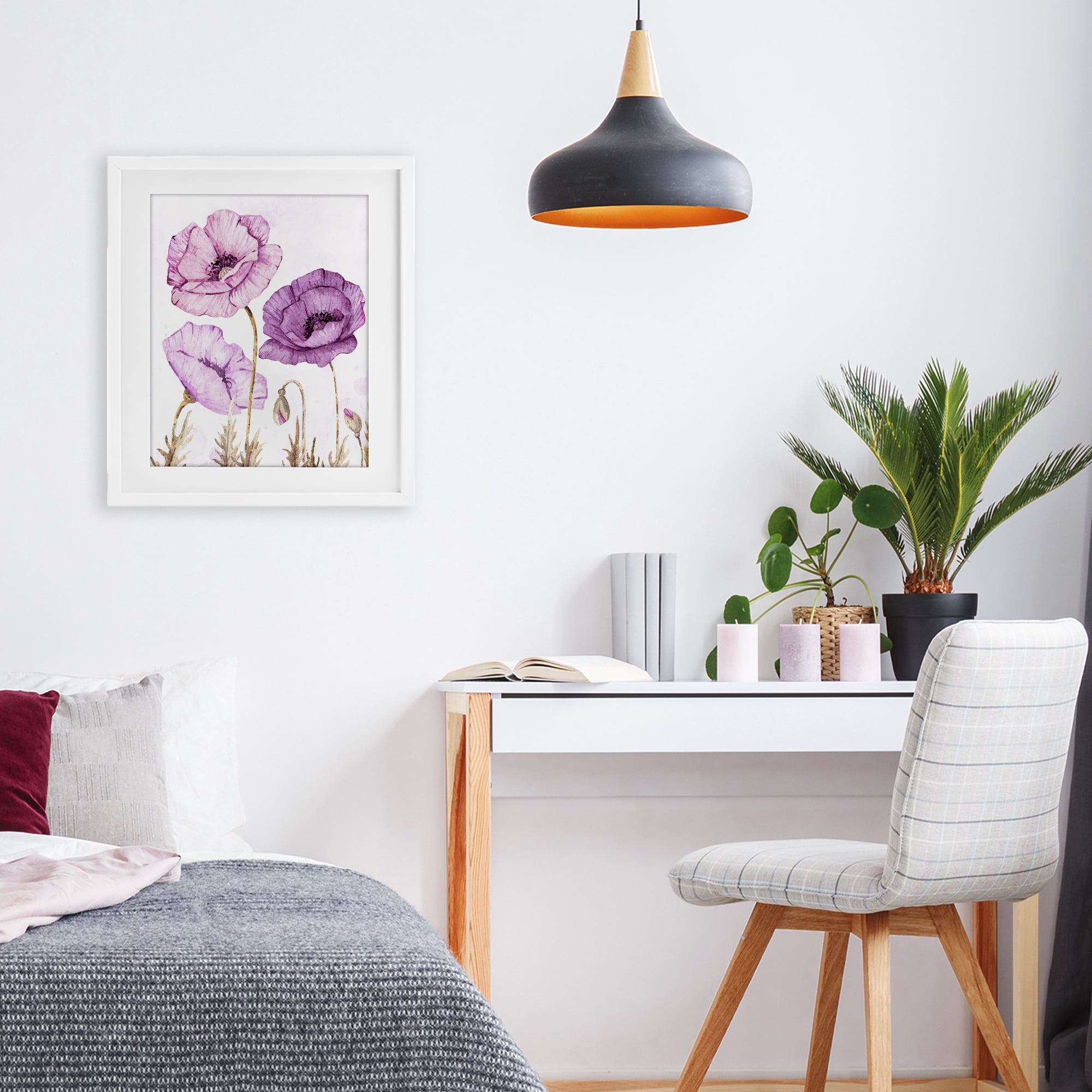 Stupell Industries Bright Poppies in Purple White Framed Print Under Glass, design by Kim Allen