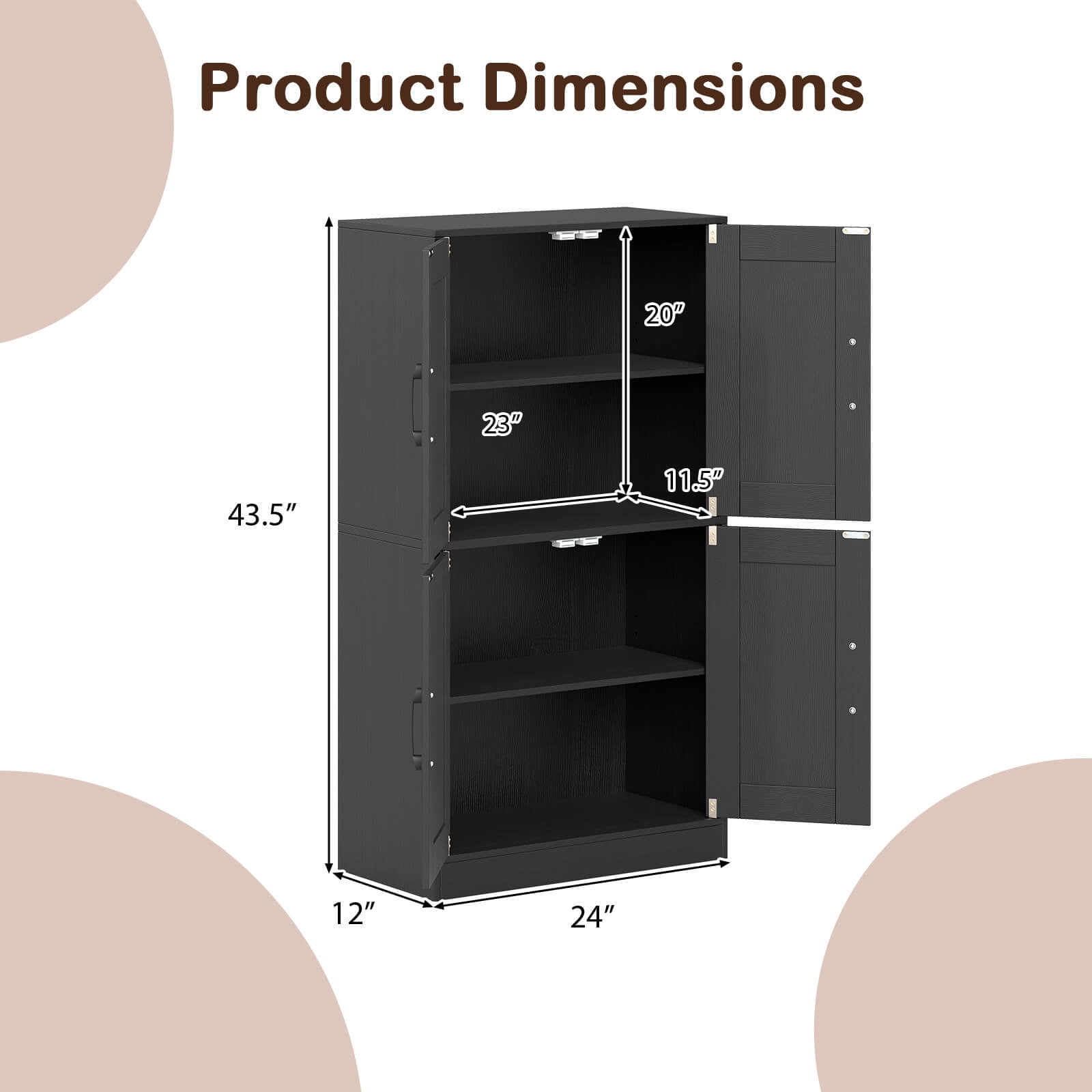 Costway Bathroom Cabinet with Doors & Adjustable Shelves Storage Organizer for Living Room Black
