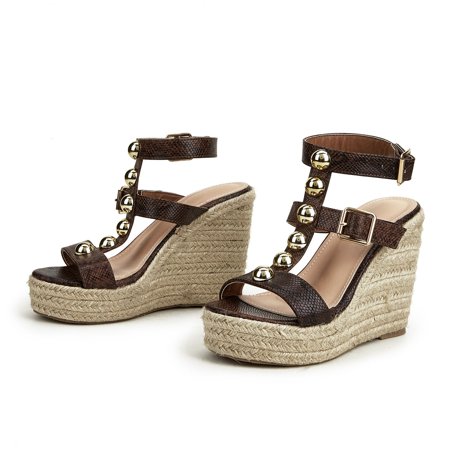 

Summer Savings Clearance 2022! Tagold Sandals for Womens Dressy Summer Sandals Womens Women Shoes Casual Peep Toe High Wedge Heels Buckle Strap Metal Ball Snake Skin Sandals