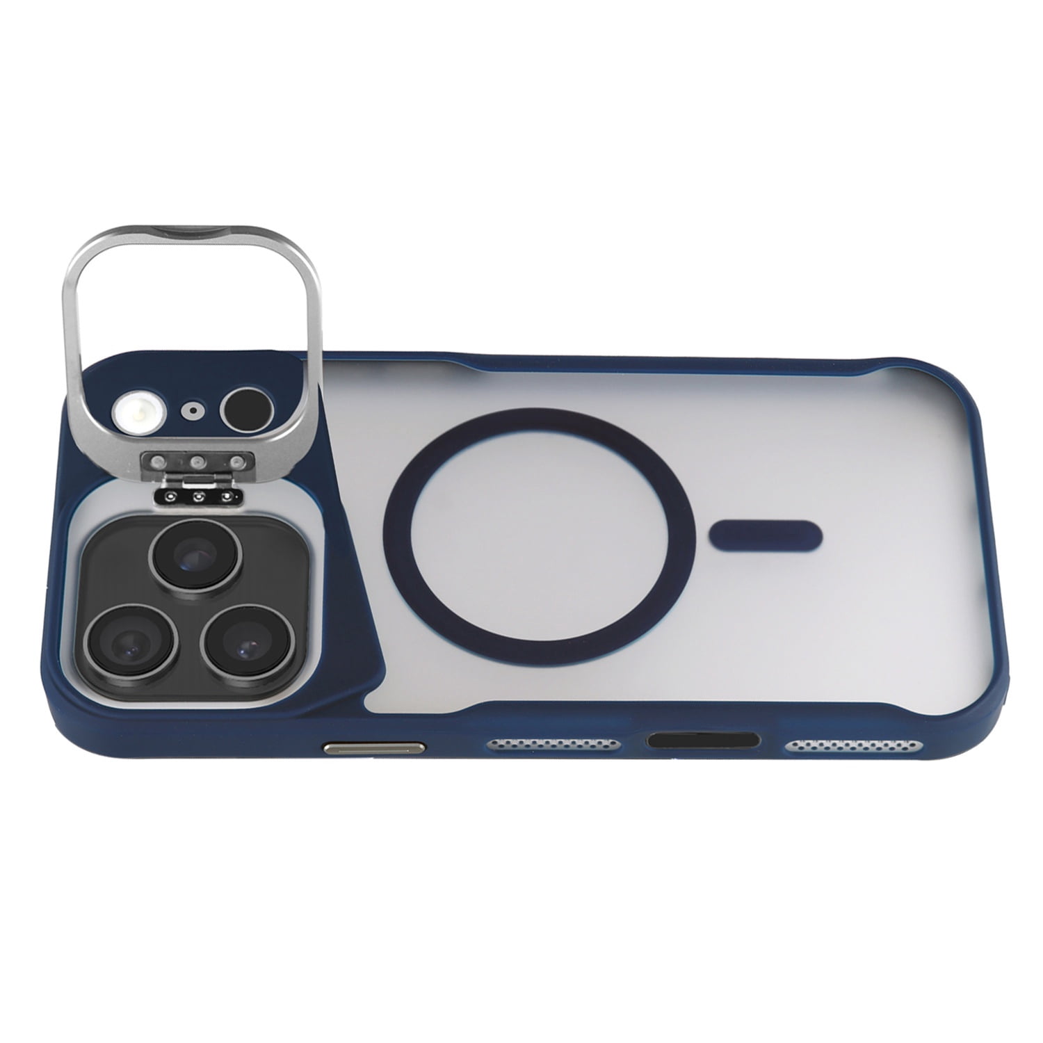 Durable Matte Transparent Camera Stand Case with Wireless Charging for iPhone 17 Pro Max - Blue