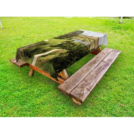 

Hobbits Outdoor Tablecloth Overhill Matamata New Zealand Movie Set Hobbit Land Village Movie Set Image Decorative Washable Fabric Picnic Tablecloth 58 X 120 Inches Green Brown by Ambesonne