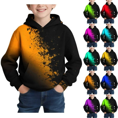 AHTJRT Boys Girls Hoodies Long Sleeve Sweatshirts Fashion Kids Tie Dye Printed Gradient Color Pullover Shirts Outdoor Streetwear Warm Tops Yellow 11-12 Years