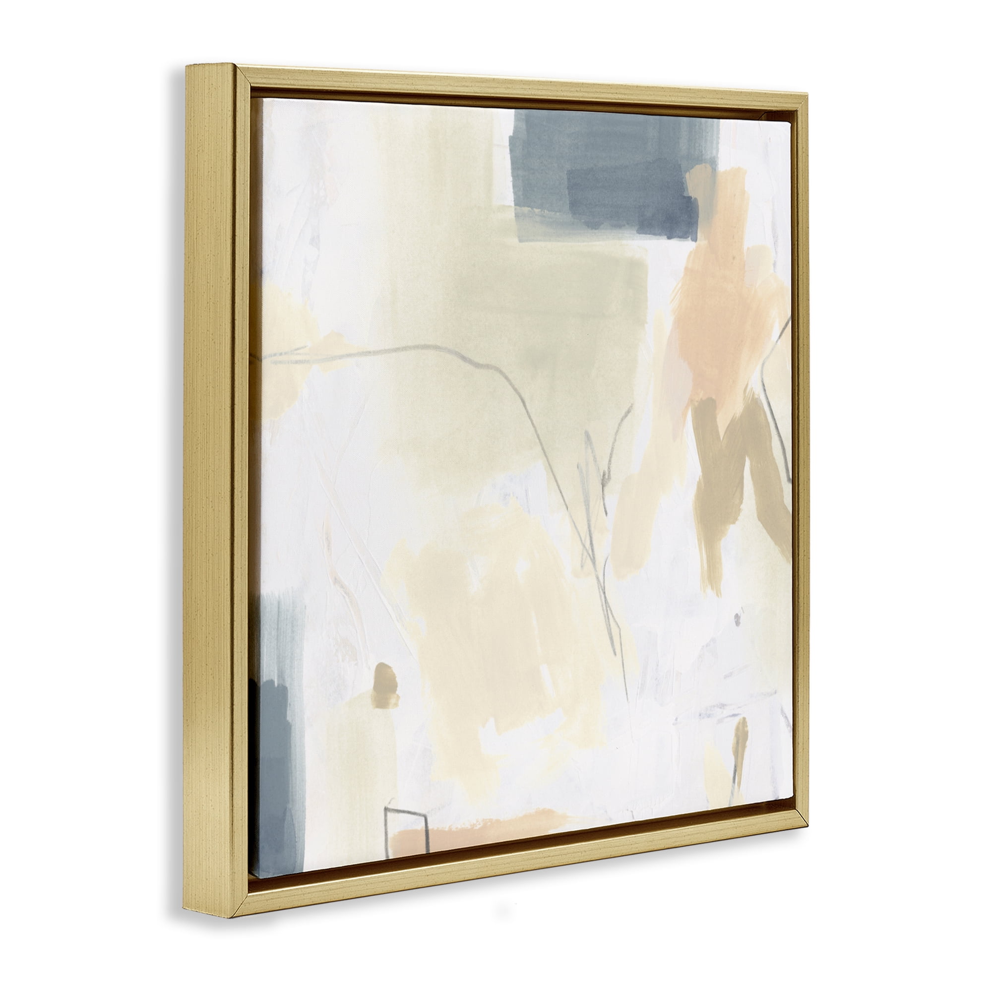 Stupell Industries Plaster Line Abstract Gold Framed Floater Canvas Wall Art, design by June Erica Vess
