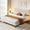 Beige-without Drawer, variant on Full Bed Frame, Upholstered Platform Bed with Headboard, Strong Wooden Slats Support, Noise-Free Mattress Foundation, No Box Spring Needed, Easy Assembly, Beige-Without Drawer