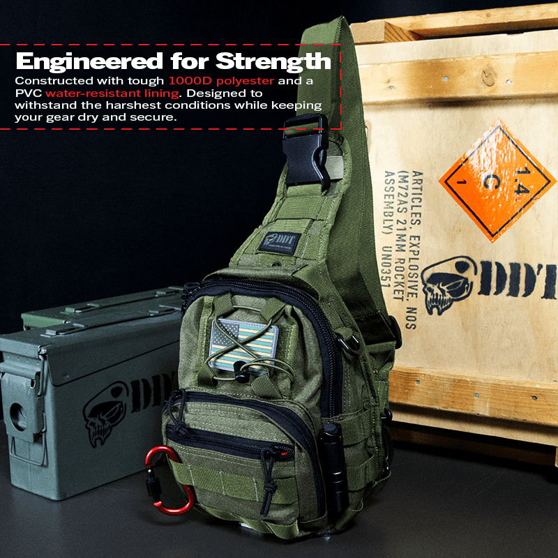 DDT Night Stalker Small EDC Sling Bag with DDT Logo Patch, Color Bloodline
