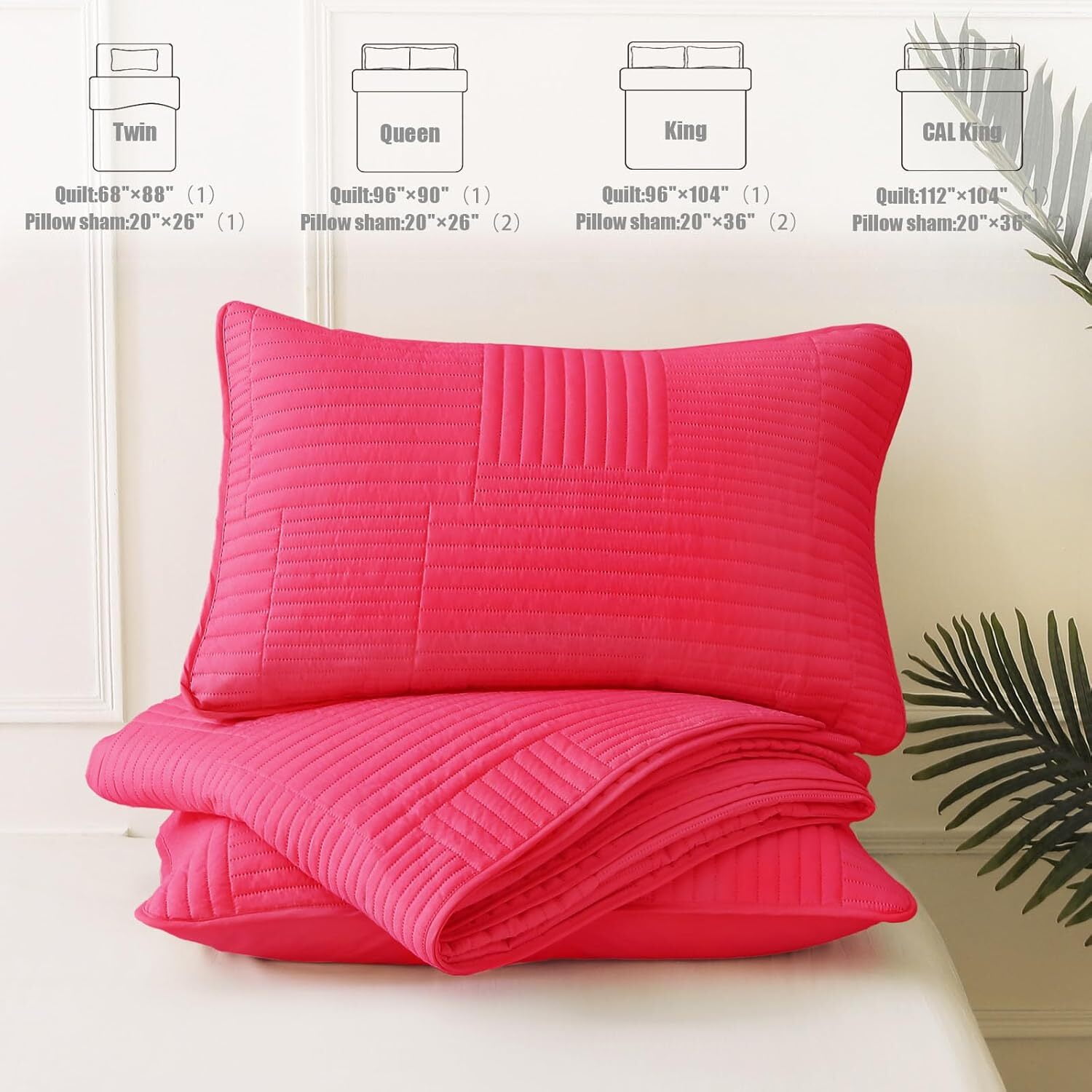 Whale Flotilla Twin Quilt Set, Soft and Lightweight Bedspreads Coverlet with Striped Pattern, Reversible Bedding Sets with Pillow Shams, 68x88 Inches, Hot Pink