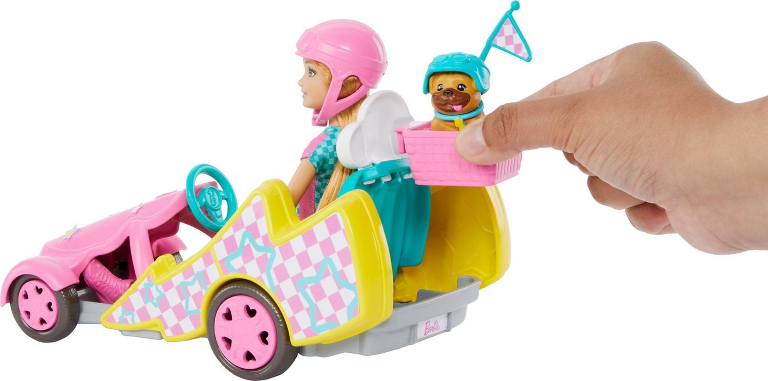 Barbie Stacie Racer Doll with Go-Kart Toy Car, Dog, Accessories, & Sticker Sheet