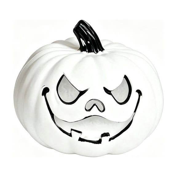 XIA0LE Halloween Pumpkin Lamp Light Up Decor, White Hollowed Out Glowing Pumpkins Lamp, Vintage Plastic Pumpkin Lantern For Home Party Table Indoor Outdoor Scene Decoration