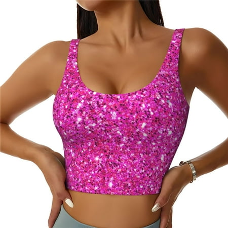 Jgfou Rose Red Glitter Print Womens Sports Bra - Padded Workout Sports Bras Crop Tank Top