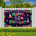 thumbnail image 6 of Colorful Design Happy Birthday Banner Neon Style Sixteenth Birthday Party Decoration for Birthday Party Celebration Event, 6 of 8