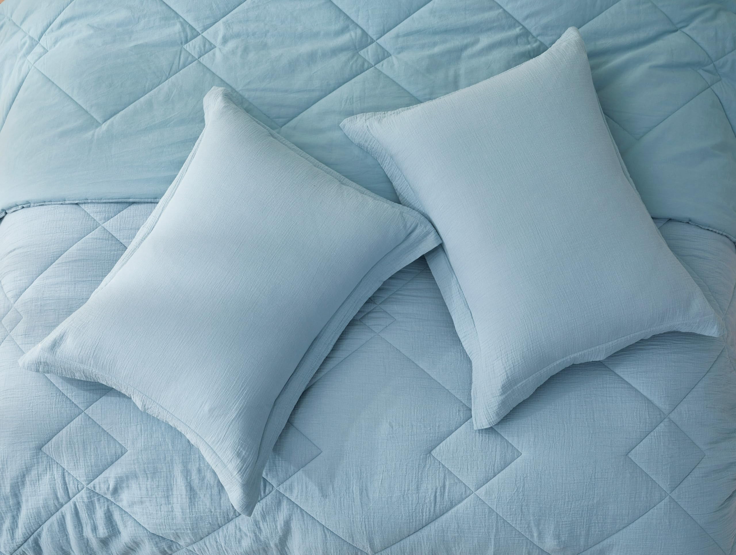 Chezmoi Collection Skye 3-Piece 100% Cotton Muslin Thin Comforter Set Oversized King, Lake Blue Reversible Soft Washed Cotton Gauze Breathable Lightweight Summer Blanket