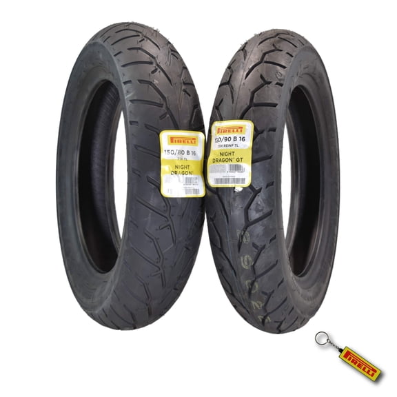 Pirelli Night Dragon Tire Set: 150/80B16 M/C 71H TL Front & 130/90B16 M/C 73H REINFTL Rear Cruiser Motorcycle Tires - Superior Traction & Handling for High-Performance Cruisers with Keychain