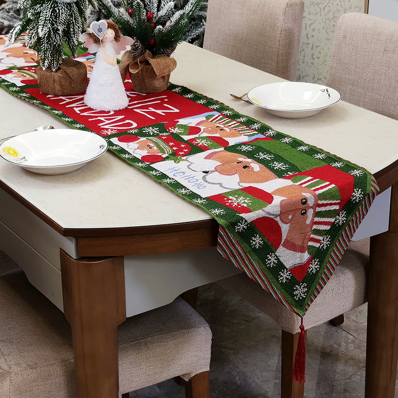 Long Cotton Linen Christmas Santa Table Runner Placemat Home Xmas Decoration NEW 