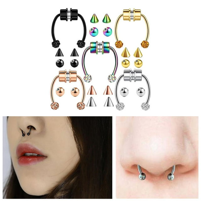 s magnéticos para la nariz del tabique, acero inoxidable falso tabique de Xiangbala 5 Mix Hugo anillos de joyería en la nariz