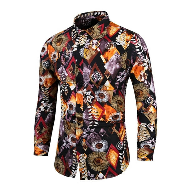 Tops para hombre Camisas Blusas Elegantes Camisas casuales de manga larga Camisa estampada Temperamento Slim Fit Solapa Camisa floral Version coreana Camisa de gran tamano Odeerbi ODB 5 Walmart en lin...