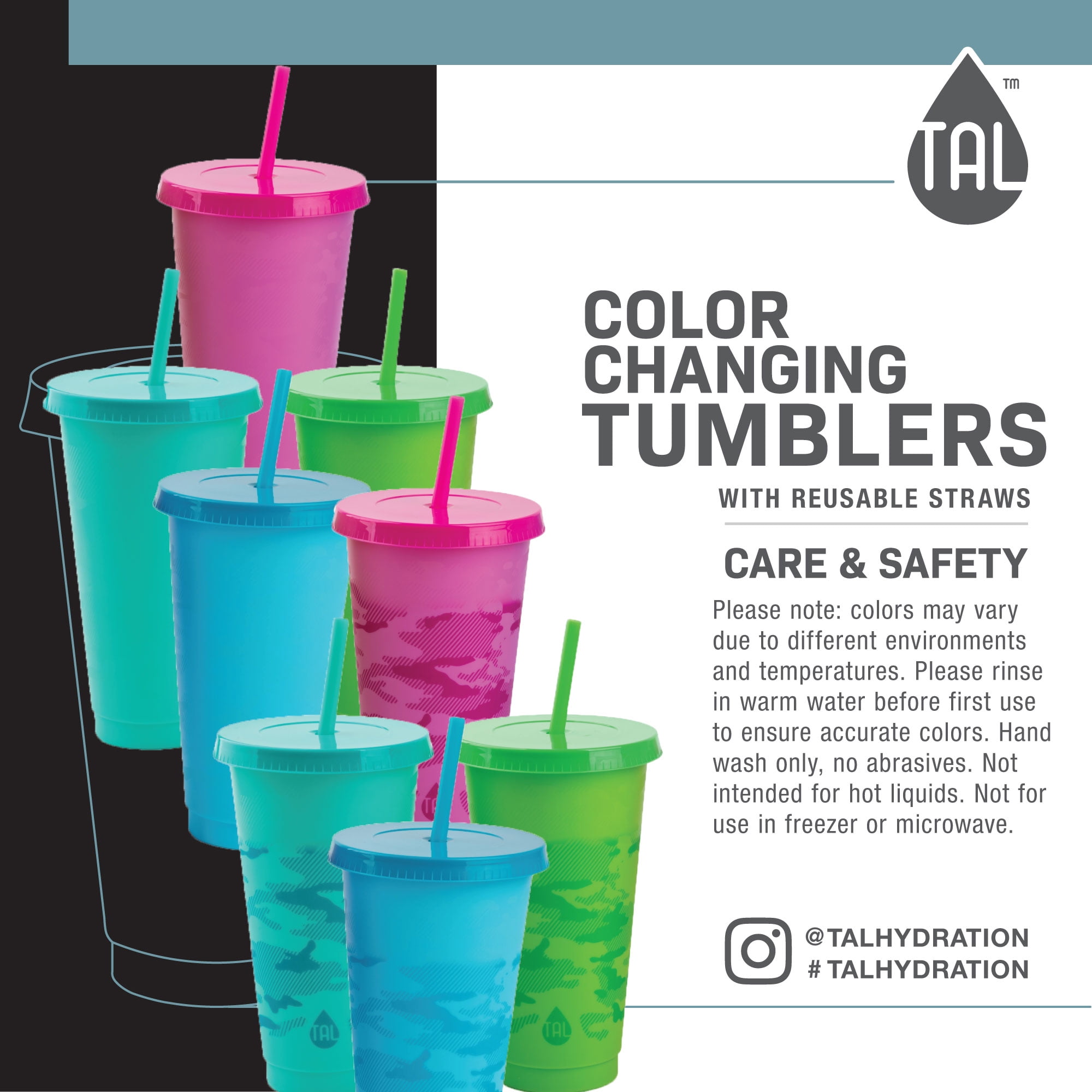 LEAN ON US TAL Color Changing Tumbler & Straw Set. 24 oz. 4 Pack