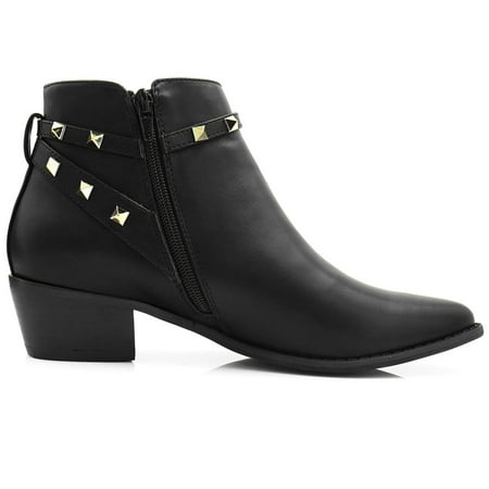 Women Pointed Toe Low Heel Stud Strap Ankle Booties Black US 7.5 | Walmart Canada