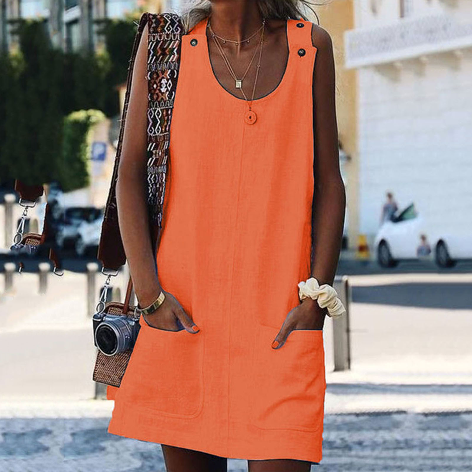 Aufmer Back to College Sleeveless Tank Sundress Crew Neck Women Dresses Shift Daily Casual