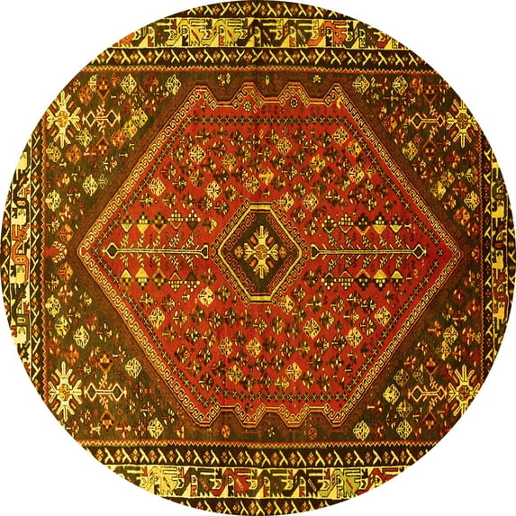 Ahgly Company Machine Washable Indoor Round Persian Yellow Traditional Area Rugs, 3' Round
