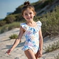 thumbnail image 2 of lnmuld Girls Ruffle Neck One Piece Swimsuit Colorful Print Beach Swimwear Size:6-7 Years, 2 of 8