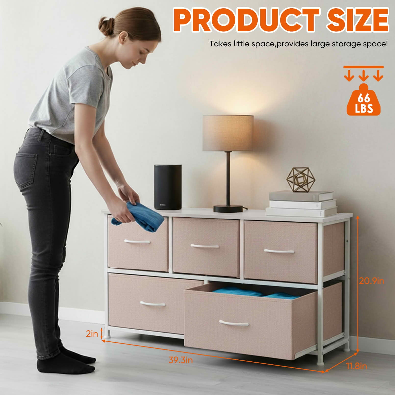 MAYEERTY Fabric Drawer Nightstand with Wooden Top, Multifunctional Storage Dresser Cabinet for Closet Bedroom Hallway