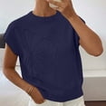 thumbnail image 5 of YUGYXL Womens Short Sleeve Sweater Trendy Floral Pullover Sweaters Summer Casual Crewneck Lightweight Knit Tops Navy Tops L, 5 of 9
