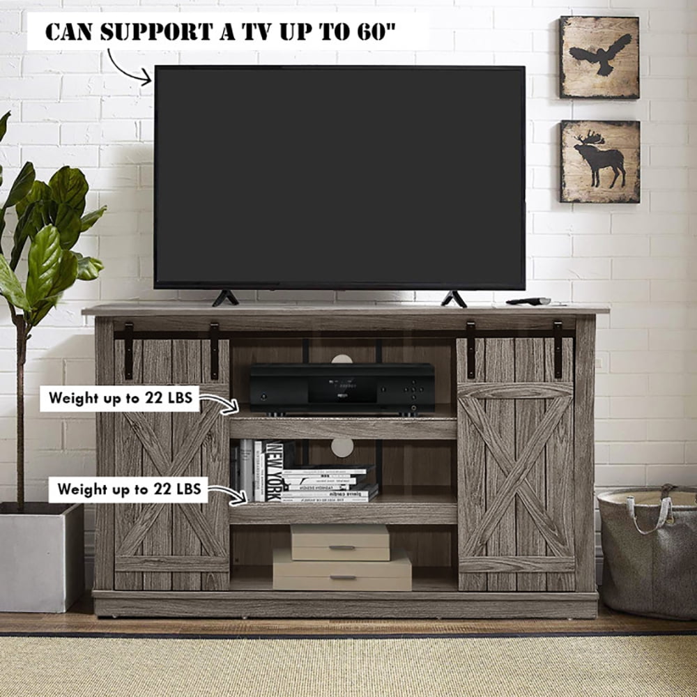 Finihen TV Stand, TV Cabinet, Sliding Barn TV Stand Console Table, Media Entertainment Center with Storage, for Living Room, Bedroom, Gray