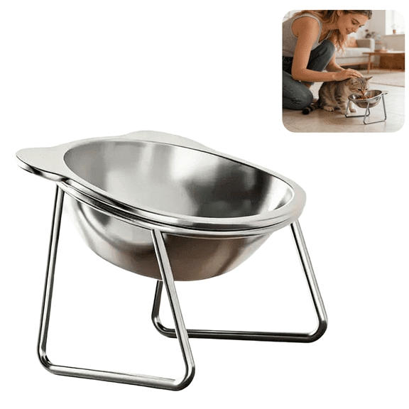 Stainless Steel Elevated Cat Bowl, Raised cat bowl for small cats & puppies,Wide whisker-friendly dish,Food & water bowl,Dishwasher Safe