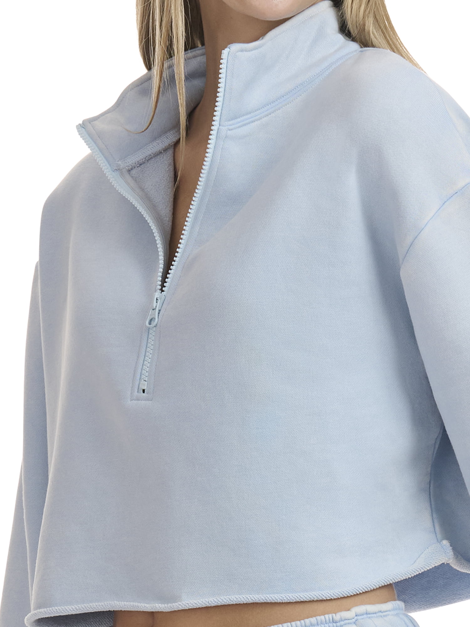 Mills by Millie Bobby Brown Women's Cropped Quarter-Zip Sweatshirt with Raw Edge, Sizes XXS-XXL
