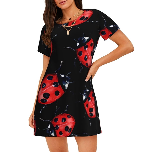 Easygdp Beautiful Red Ladybug Camisón de manga corta para mujer, informal, estampado