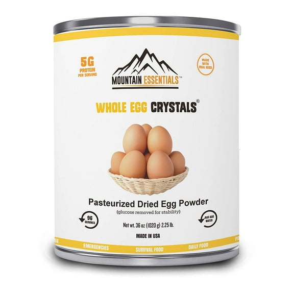 Mountain Essentials Dehydrated Whole Powdered Egg Crystals | Long Term Storage Shelf Stable | Perfect for Emergency Survival, Camping & Backpacking | No Additives | Pasteurized Natural 2.25 Lb - 1 Can
