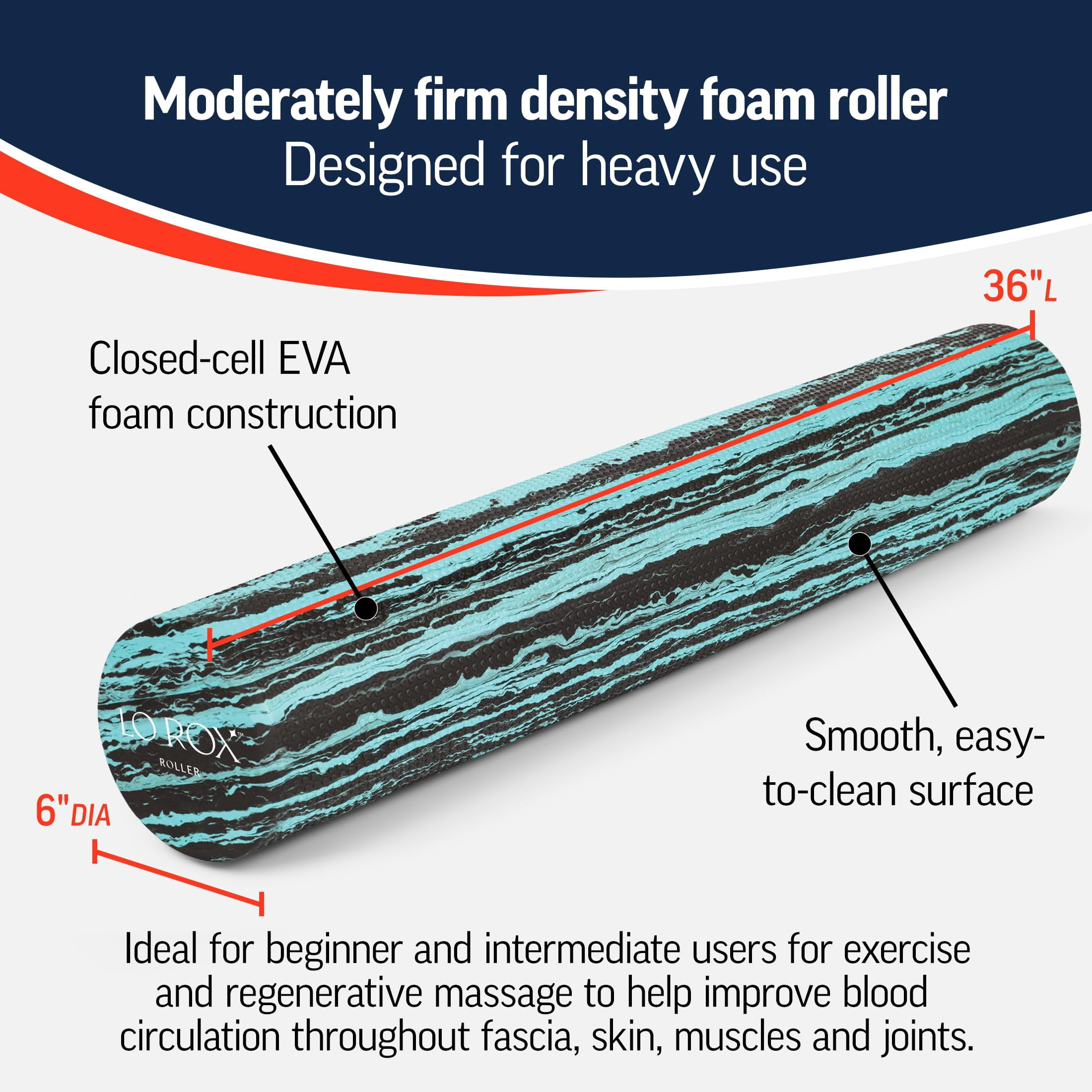 OPTP Lo Rox Foam Roller by Lauren Roxburgh - 36" x 6"