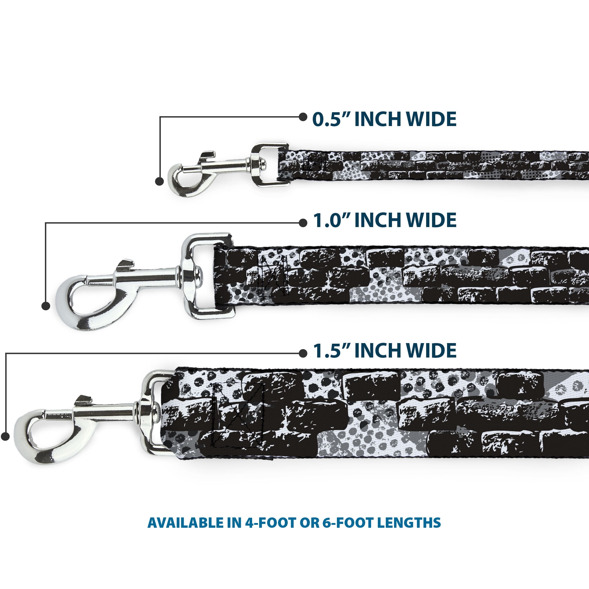 Buckle-Down Pet Leash, Dog Leash, Grunge Bricks Black White, 6 Feet Long 1.0 Inch Wide