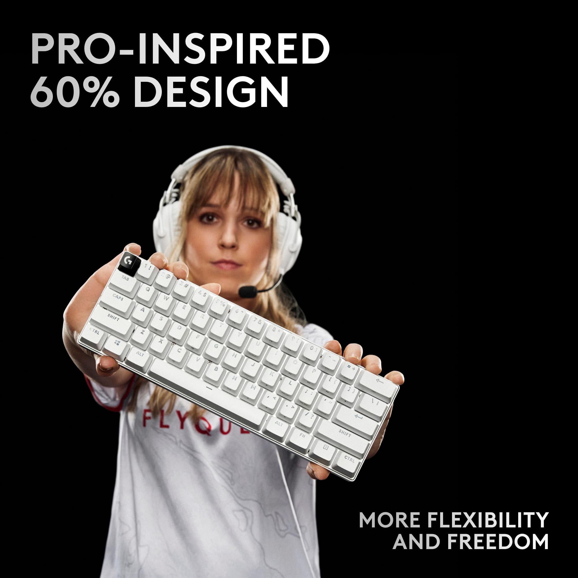 Logitech 920-011940, PRO X 60 LIGHTSPEED TKL 60% Wireless Mechanical Tactile Switch Gaming Keyboard, Magenta, Computer Keyboards, Pink, 1