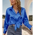 thumbnail image 3 of Blusa Moda Casual Holgada Elegante Manga Larga Para Mujer,Azul,L, 3 of 4
