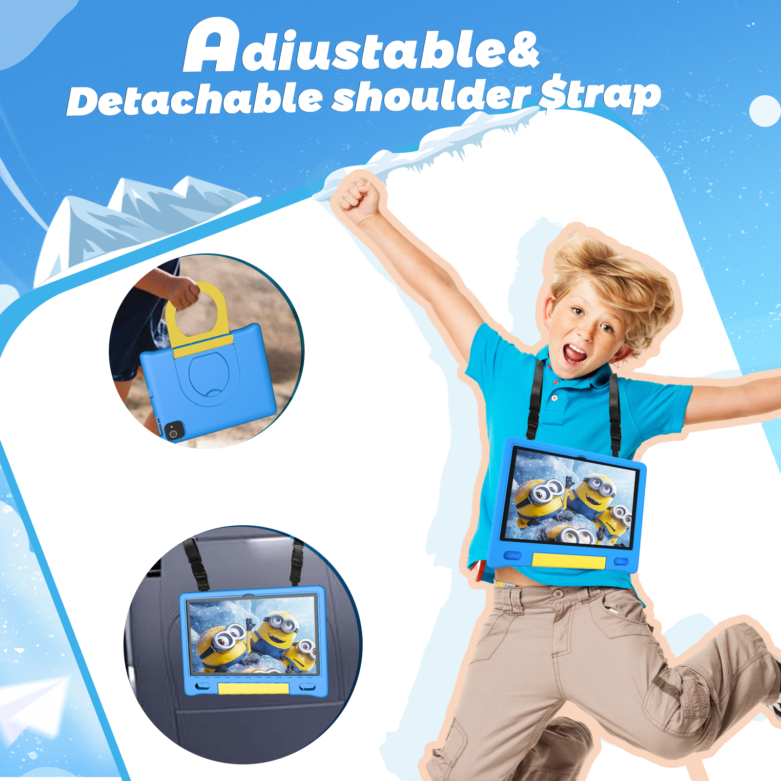 Kids Tablet with Strap, Android 14 Tablet for Kids 10 inch , Toddler Tablet Octa-Core 64GB 1TB Expandable, Children's Tablet with Case, Bluetooth WiFi Parental Control Dual Camera, 12-hr battery