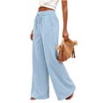 thumbnail image 6 of Horkkom Cotton Linen Pants Women Elastic Waist Drawstring Wide Leg Pants Summer Casual Loose Pants with Pockets M, 6 of 8
