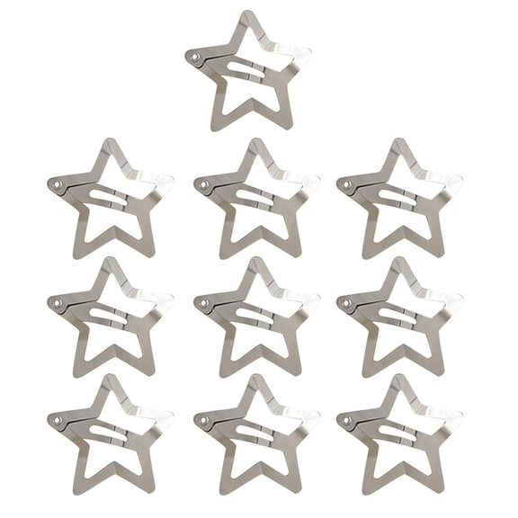 10 PCS Star Barrettes Non Metal Hair Clips for Girls and Ladies Silver 2000s Button Style Hair Accessories 10PCS