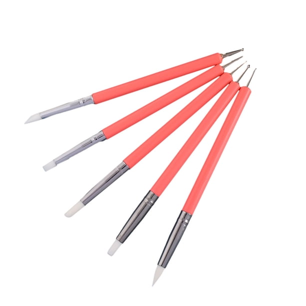 Inteprter 5 piezas de apariencia exquisita a la moda de pincel delineador de uñas de doble punta, pluma punteadora ancha Artesanía estilo 1