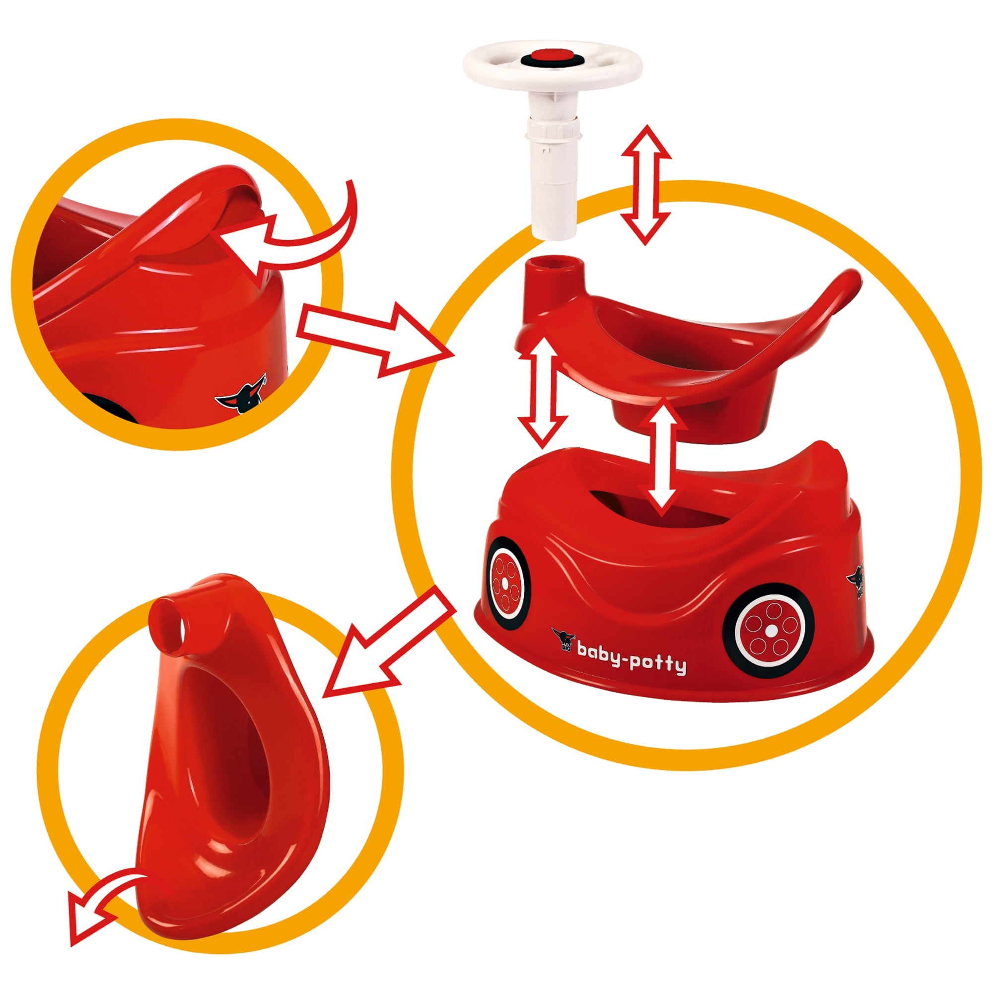 BIG: Baby Potty - Red - Training Toilet In Fun Bobby Car Design, Steering Wheel, Comfortable Seat, Easy-Clean Insert, Development Tool, Toddlers 18mo+