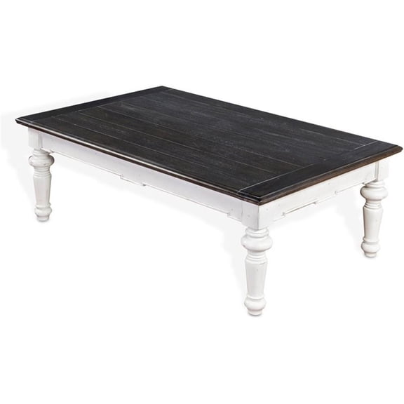 Pemberly Row Farmhouse 52" Wood Coffee Table in White/Dark Brown